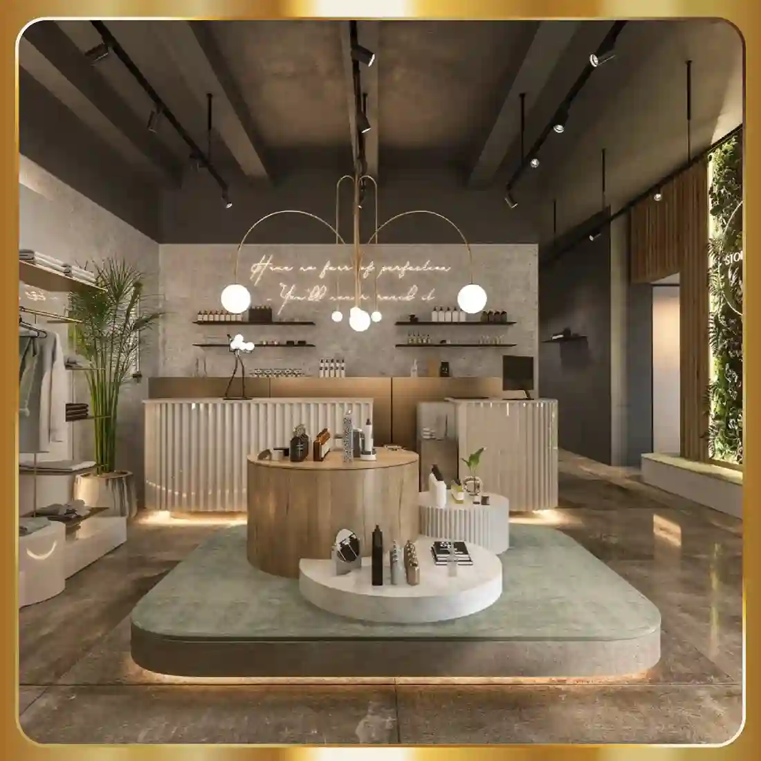 Elegant jewelry store interior with display cases  